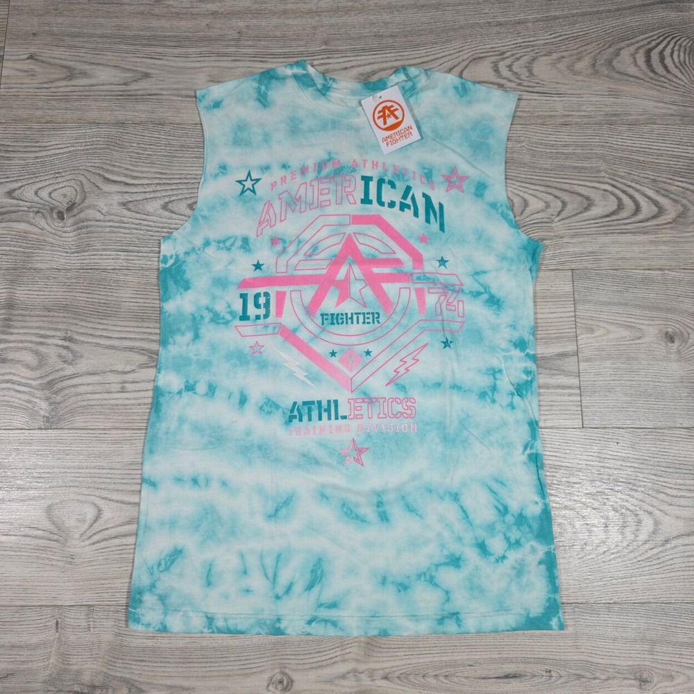 American Fighter Teal Tie Dye With Pink Muscle Shirt - Women's XS